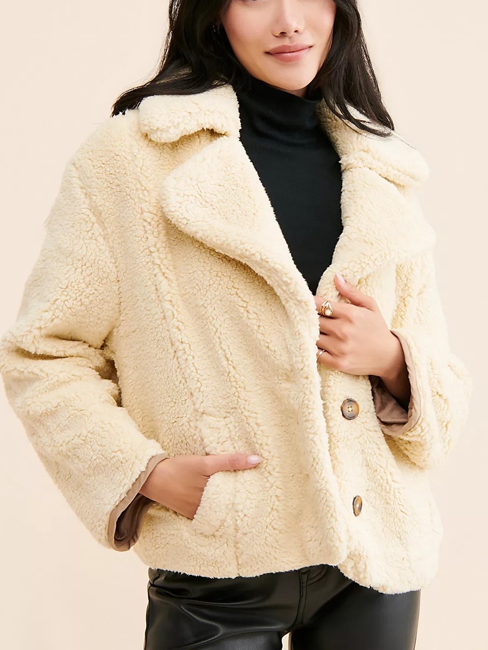 Free People Joplin Cozy Jacket Women's XS Cream Faux Fur Sherpa Slouchy